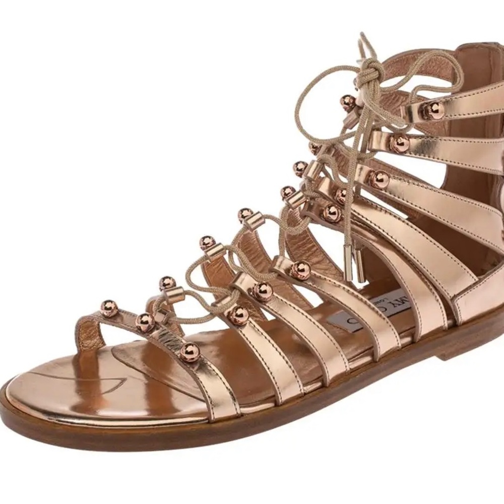 Jimmy Choo Rose Gold Leather Gigi Sandals Size 9